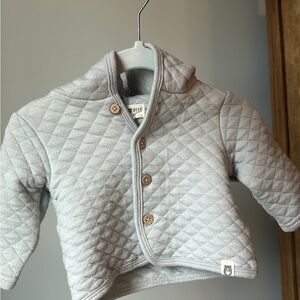 Bluish-Gray Quilted Baby Jacket with Wooden Buttons